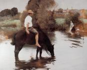 儒勒亚历克西斯牧俄尼尔 - Muenier Jeune paysan faisant boire son cheval